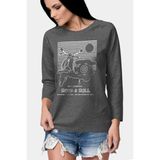 Rock&roll Çizgili Scooter Antrasit Bisiklet Yaka Uzun Kollu Penye Kadın T-Shirt