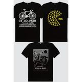 Rock&Roll Çizgili Scooter, Bisiklet Hastası Siyah, Bisikletli Oyun 3'lü Kadın Tshirt Eko Paket - Çok Renkli - XS