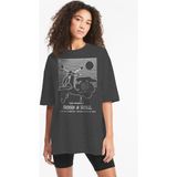 Rock&roll Çizgili Scooter Oversize Antrasit Kadın Tişört - XS - S