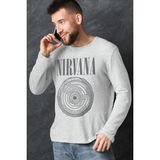 Rock&Roll Daire Daire Nirvana Gri Uzun Kollu Erkek Penye Tişört - 00 Gri