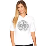 Rock&Roll Dairede Acdc Kapüşonlu Beyaz Kısa Kollu Kadın T-Shirt
