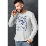 Rock&roll Denizde Hayat Gri Bisiklet Yaka Uzun Kollu Penye Erkek T-Shirt - M