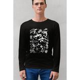 Rock&Roll Denizde Hayat Siyah Bisiklet Yaka Uzun Kollu Penye Erkek T-Shirt