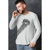 Rock&Roll Devekuşu Merakı Gri Uzun Kollu Erkek Penye Tişört - 00 Gri - XS