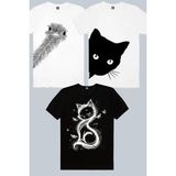 Rock&Roll Devekuşu Merakı, Meraklı, Kedi Prenses Siyah 3'lü Kadın Tshirt Eko Paket - Çok Renkli