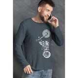 Rock&roll Dikey Motosiklet Antrasit Bisiklet Yaka Uzun Kollu Penye Erkek T-Shirt