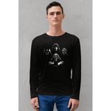 Rock&Roll Dört Kafa Yıldız Savaşları Bisiklet Yaka Siyah Uzun Kollu Penye Erkek T-Shirt - XL