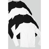 Rock&Roll Düz 2 Siyah, 2 Beyaz Uzun Kollu Erkek Penye T-Shirt 4'lü Süper Eko Paket - 0 Siyah - XL