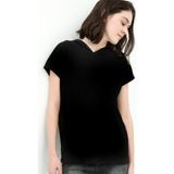 Rock&Roll Düz, Baskısız Basic Siyah Kapşonlu Kısa Kollu Kadın T-Shirt - XL