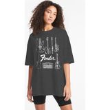 Rock&Roll Fender Gitar Antrasit Oversize Kısa Kollu Kadın T-Shirt - M - L - Siyah - Antrasit