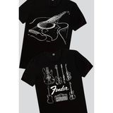 Rock&Roll Fender Gitar, Gitarımın Telleri Erkek Tişört 2'li Eko Paket - S - 02S-Siyah