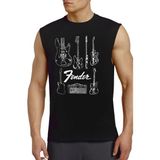 Rock&Roll Fender Gitar Siyah Kesik Kol | Kolsuz Erkek T-Shirt | Atlet - M