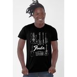 Rock&Roll Fender Gitar Siyah Kısa Kollu Erkek T-Shirt - 3XL