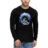 Rock&Roll Galaktik Sörfcü Bisiklet Yaka Siyah Uzun Kollu Penye Erkek T-Shirt - XS
