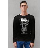 Rock&Roll Geometrik Geyik Bisiklet Yaka Siyah Uzun Kollu Penye Erkek T-Shirt - XS