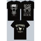 Rock&Roll Geometrik Geyik, Deftones, Top Rock Acdc Siyah 3'lü Kadın Tshirt Eko Paket - Çok Renkli - XL