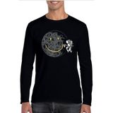 Rock&Roll Grafitici Astronot Bisiklet Yaka Siyah Uzun Kollu Penye Erkek T-Shirt - M