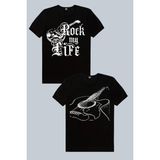 Rock&Roll Hayatım Rock, Gitarımın Telleri 2'li Kadın Tshirt Eko Paket - Çok Renkli - 2XS