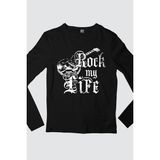 Rock&roll Hayatım Rock Siyah Bisiklet Yaka Uzun Kollu Penye Erkek T-Shirt - XL
