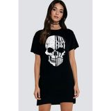 Rock&Roll Hızlı Yaşa Siyah Kısa Kollu Penye Kadın T-Shirt Elbise - XL - 12S-Siyah