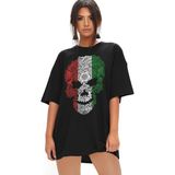 Rock&roll Italyan Kurukafa Oversize Siyah Kadın Tişört - XS - S