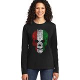 Rock&roll Italyan Kurukafa Siyah Bisiklet Yaka Uzun Kollu Penye Kadın T-Shirt