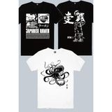 Rock&Roll Japon Noodle Siyah, Japon Ahtapot, Cool Anime 3'lü Kadın Tshirt Eko Paket - Çok Renkli