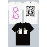 Rock&Roll Kedi Prenses Beyaz, Sütlü Sade Siyah, Panda Cevabı 3'lü Kadın Tshirt Eko Paket - Çok Renkli - XL