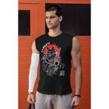Rock&Roll Kedi Samuray Siyah Kesik Kol | Kolsuz Erkek T-Shirt | Atlet - XL
