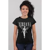 Rock&Roll Melek Nirvana Siyah Kısa Kollu Kadın T-Shirt - XL