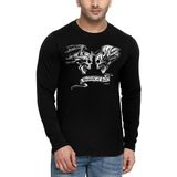 Rock&Roll Melek Şeytan Bisiklet Yaka Siyah Uzun Kollu Penye Erkek T-Shirt