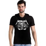 Rock&Roll Metallica Kurukafa Siyah Kapüşonlu Kısa Kollu Erkek Tişört - XS