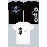 Rock&Roll Moto Gölgesi Beyaz, Dikey Motosiklet, Ny Moto Club Siyah 3'lü Kadın Tshirt Eko Paket - Çok Renkli - XL