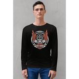 Rock&Roll Motorcu Kurukafa Bisiklet Yaka Siyah Uzun Kollu Penye Erkek T-Shirt - XS