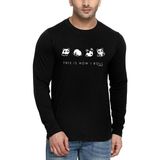 Rock&Roll Panda Taklası Bisiklet Yaka Siyah Uzun Kollu Penye Erkek T-Shirt - XL
