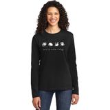 Rock&Roll Panda Taklası Bisiklet Yaka Siyah Uzun Kollu Penye Kadın T-Shirt - M