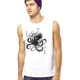 Rock&Roll Rock &roll Japon Ahtapot Beyaz Kesik Kol | Kolsuz Erkek Tshirt | Atlet - 2XL