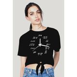 Rock&Roll Saat Kaç Siyah Kısa, Kesik Bağlı Crop Top Kadın T-Shirt - XS