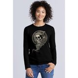 Rock&Roll Sakallı Kurukafa Bisiklet Yaka Siyah Uzun Kollu Penye Kadın T-Shirt - XL