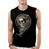 Rock&Roll Sakallı Kurukafa Siyah Kesik Kol | Kolsuz Erkek T-Shirt | Atlet - 2XS - 0-Siyah