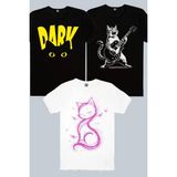 Rock&Roll Sarman Rock, Karanlık Kedi, Kedi Prenses Beyaz 3'lü Kadın Tshirt Eko Paket - Çok Renkli - XS