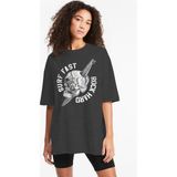 Rock&Roll Sörf Kurukafa Oversize Antrasit Kısa Kollu Kadın T-Shirt - M - L