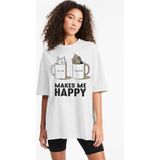 Rock&Roll Sütlü Sade Oversize Beyaz Kısa Kollu Kadın T-Shirt - XS - S