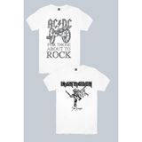 Rock&Roll Top Rock Acdc Beyaz, Iron Maiden Beyaz 2'li Kadın Tshirt Eko Paket - Çok Renkli - XL