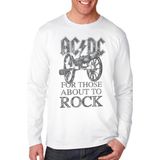 Rock&Roll Top Rock Acdc Beyaz Uzun Kollu Erkek Penye Tişört - 001 - Beyaz