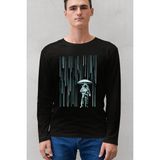 Rock&roll Uzay Yağmuru Siyah Bisiklet Yaka Uzun Kollu Penye Erkek T-Shirt - XL