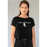 Rock&Roll Uzayda Kaykay Siyah Kısa Kesik Crop Top Kadın T-Shirt - XL