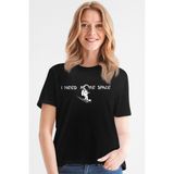 Rock&Roll Uzayda Kaykay Siyah Kısa Kollu Kadın T-Shirt - XS