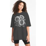 Rock&roll Yaz Çiçekleri Oversize Antrasit Kadın Tişört - M - L