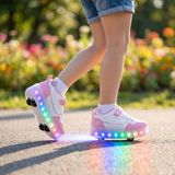 Rocky Glow Pembe Işıklı Patenli Ayakkabı Çocuk LED Tekerlekli Spor Ayakkabı Ortopedik Sneaker
